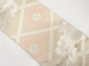 アンティーク　斜め格子に華紋・雲模様織り出し袋帯（材料）